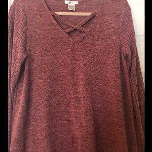 Isela Crisscross V-Neck Tunic Sweater Plum Maroon Size Medium